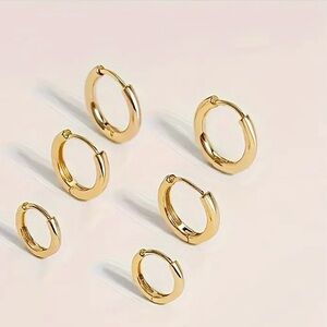 3 Pairs of Timeless Stainless Steel Golden Classic Hoop Earrings